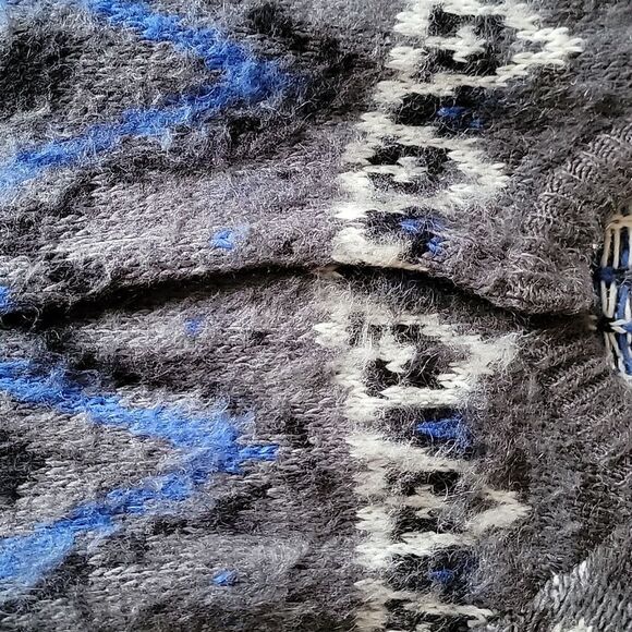 Free People mohair blend fuzzy‎ long cardigan coat fair isle pockets size Medium - Picture 6 of 9